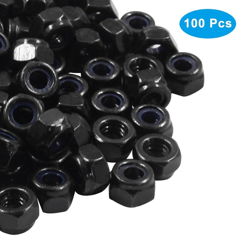 Hitefu 100PCS M4 x 0.7mm Hex Lock Nuts, Black Nylon Lock Non-Slip Nut, Carbon Steel Self-Locking Nuts for Fasteners - Image 2